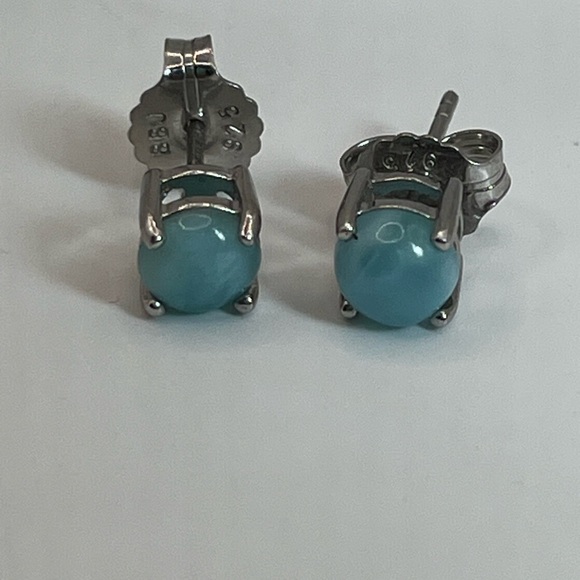 Jewelry - Sterling Silver Larimar Blue Stud Earrings and Backs.